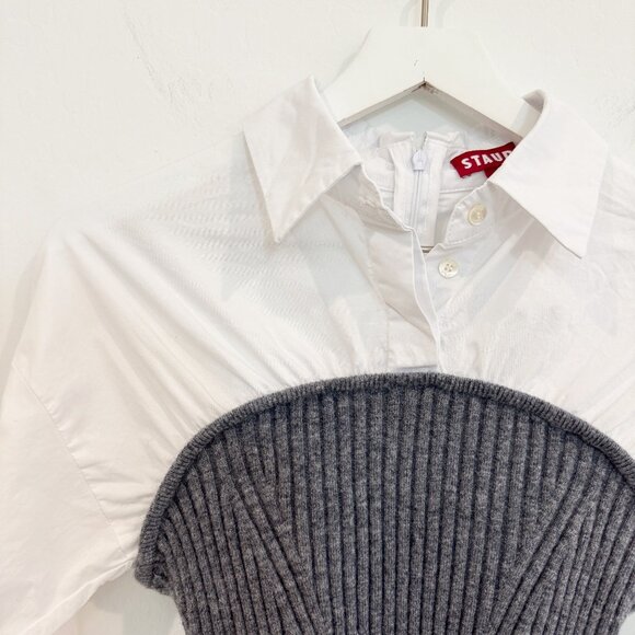 Staud Wool Blend O'Keefe Collared Poplin Ribbed Knit Sweater Blouse Top Small - Picture 4 of 12